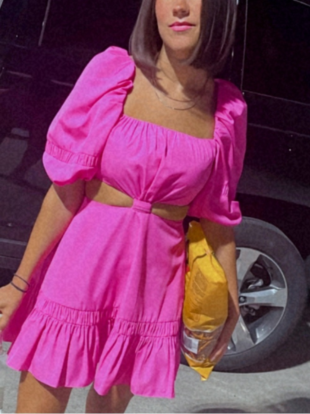 Alexis Bertana Magenta Pink Puff Sleeve Cutout Mini Dress Size XS